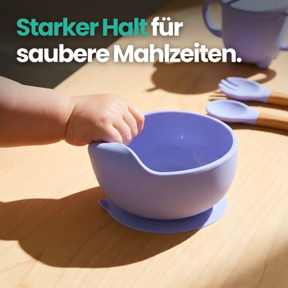 4-Piece Silicone Baby Dinner Set with Suction Cup – Safe Eating. No Mess.