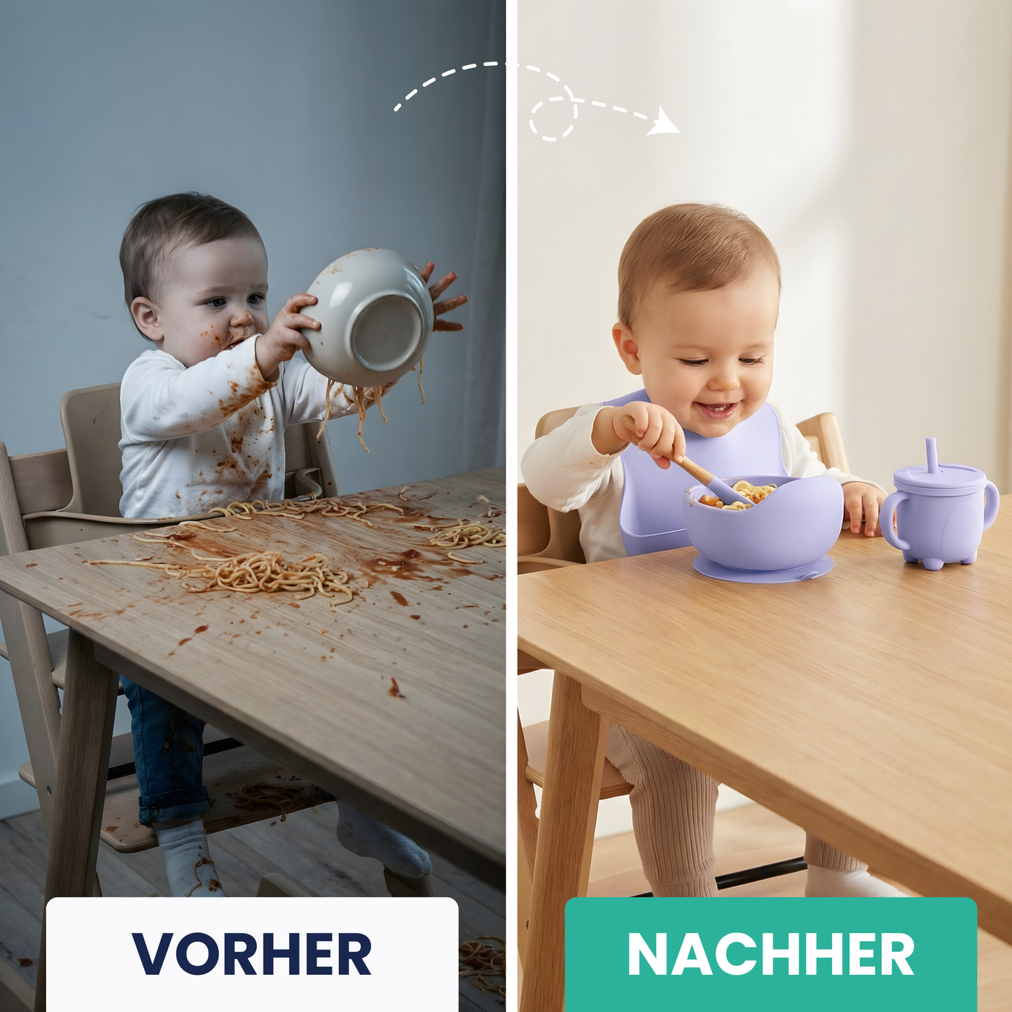 4-Piece Silicone Baby Dinner Set with Suction Cup – Safe Eating. No Mess.