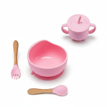 4-Piece Silicone Baby Dinner Set with Suction Cup – Safe Eating. No Mess.