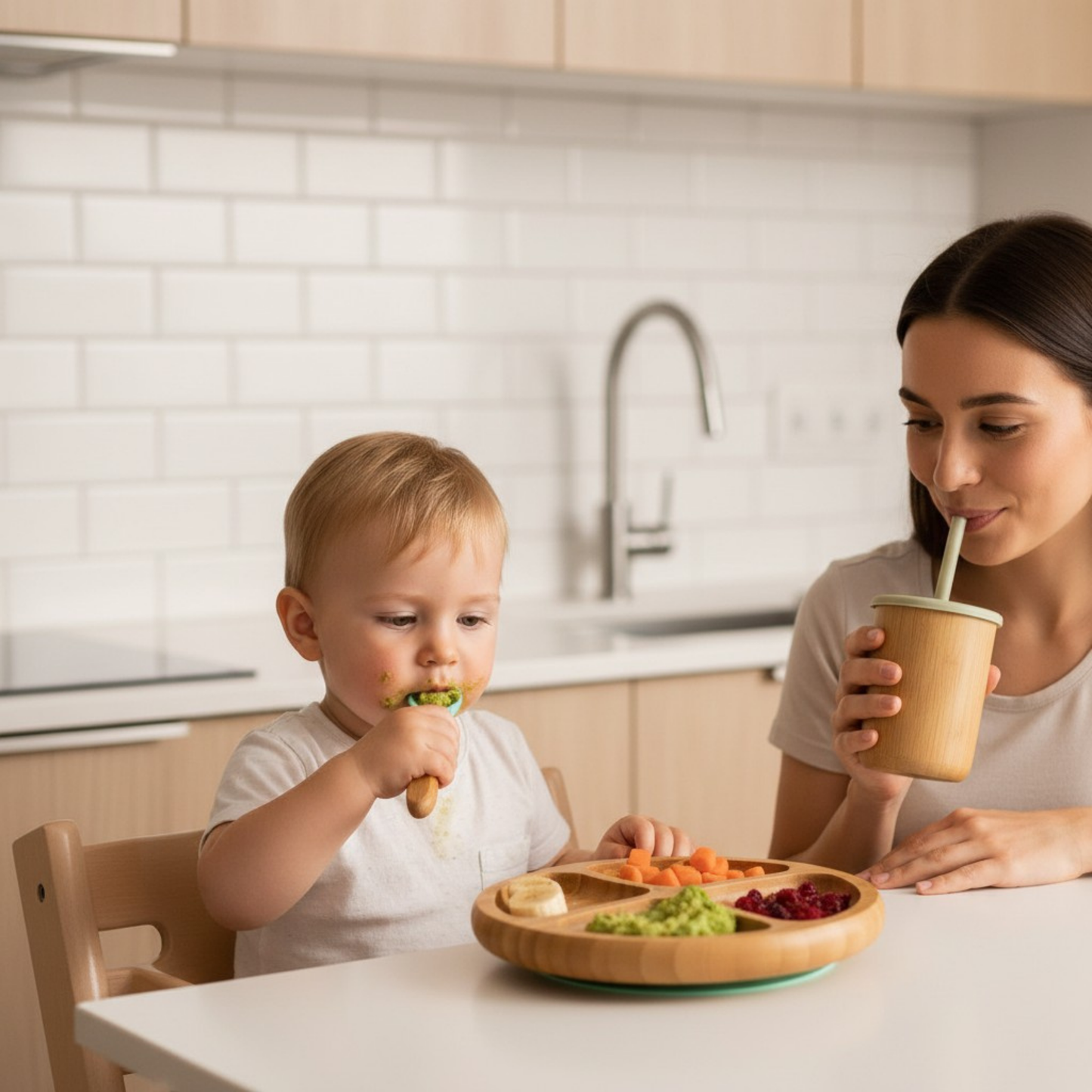 Bambus Baby Geschirrset mit Saugnapf – Weniger Chaos. Mehr entspanntes Essen.