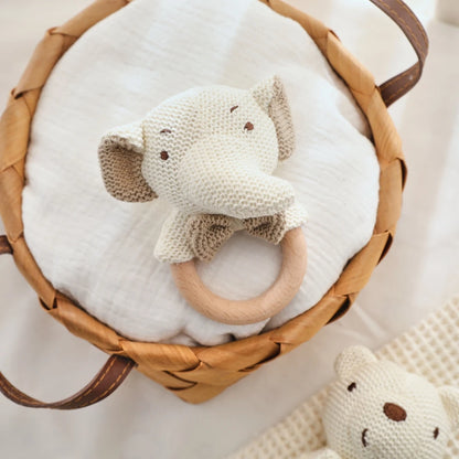 Cute Baby Rattle Toy with Crocheted Bear