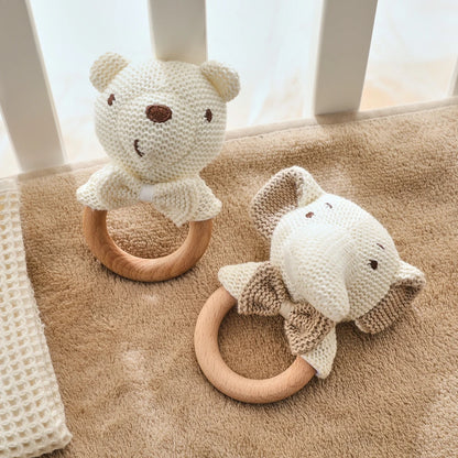 Cute Baby Rattle Toy with Crocheted Bear