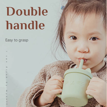 Baby mug with double handle, anti-scald and for leak-proof baby feeding