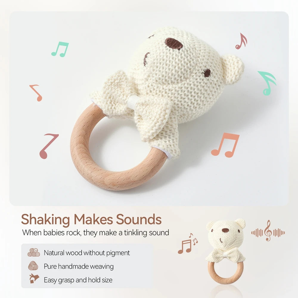Cute Baby Rattle Toy with Crocheted Bear
