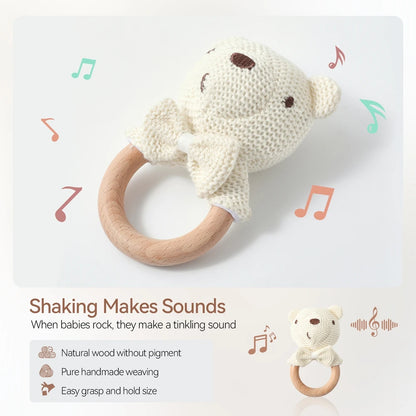 Cute Baby Rattle Toy with Crocheted Bear