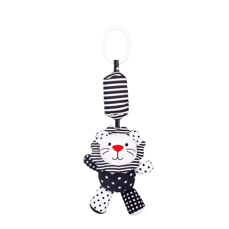 Black & White Baby Rattle & Plush Doll for Stroller or Bed