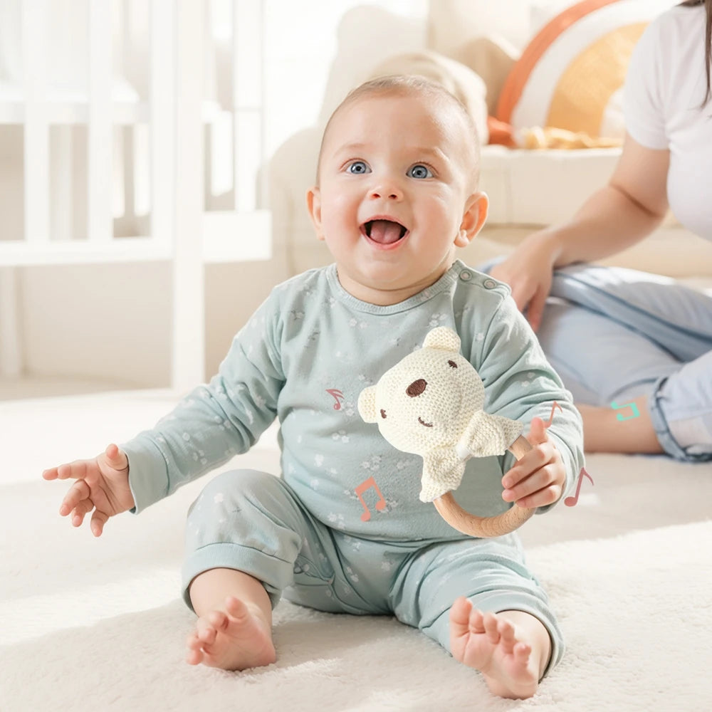 Cute Baby Rattle Toy with Crocheted Bear