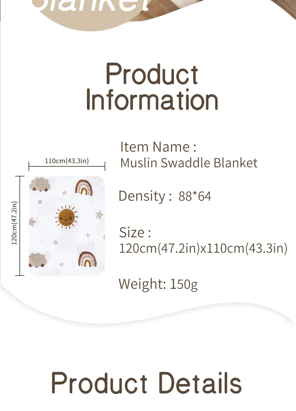 Bamboo Cotton Baby Muslin Swaddle Blanket