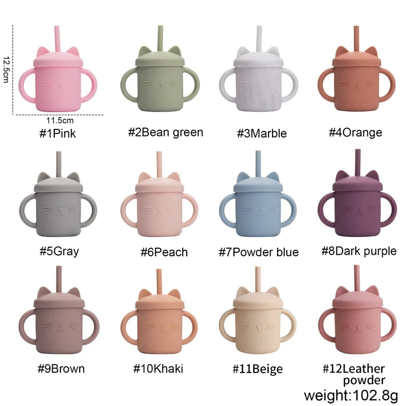 Baby mug with double handle, anti-scald and for leak-proof baby feeding