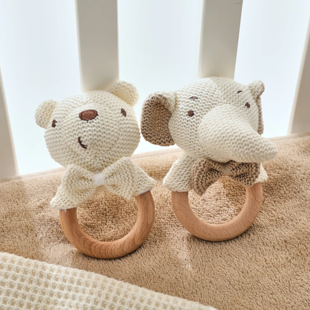 Cute Baby Rattle Toy with Crocheted Bear