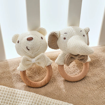 Cute Baby Rattle Toy with Crocheted Bear