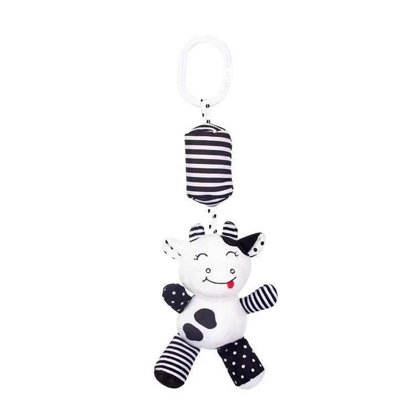 Black & White Baby Rattle & Plush Doll for Stroller or Bed