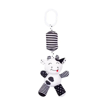 Black & White Baby Rattle & Plush Doll for Stroller or Bed