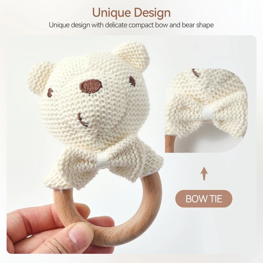 Cute Baby Rattle Toy with Crocheted Bear