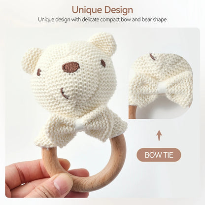 Cute Baby Rattle Toy with Crocheted Bear
