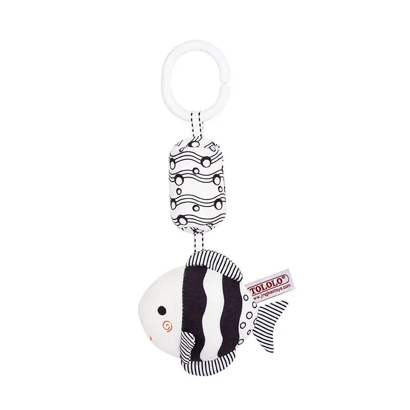 Black & White Baby Rattle & Plush Doll for Stroller or Bed