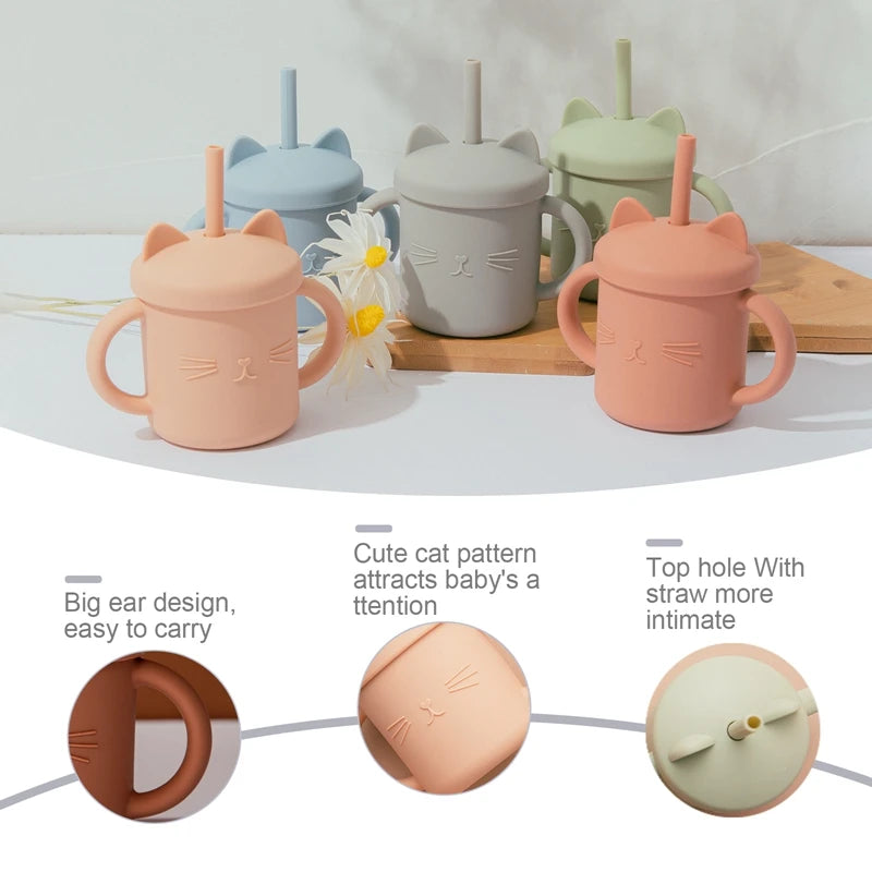 Baby mug with double handle, anti-scald and for leak-proof baby feeding