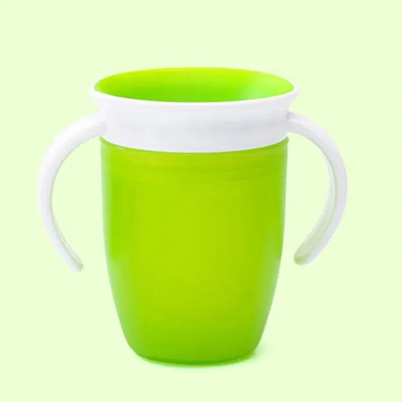 Baby learning drinking cup with double handle and flip lid, suitable for 360-degree rotation