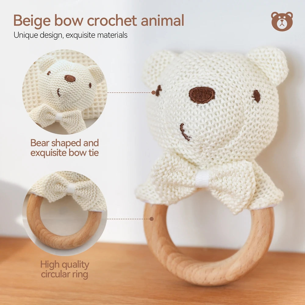 Cute Baby Rattle Toy with Crocheted Bear