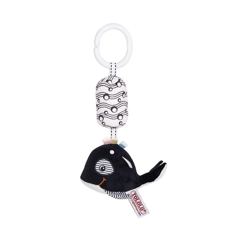 Black & White Baby Rattle & Plush Doll for Stroller or Bed