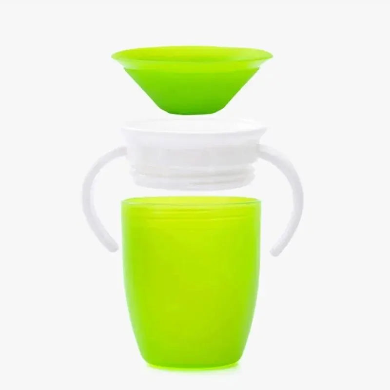 Baby learning drinking cup with double handle and flip lid, suitable for 360-degree rotation