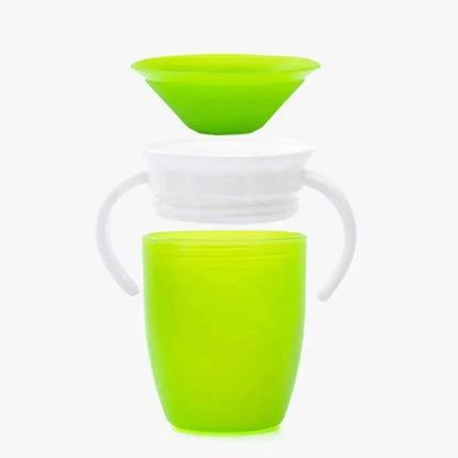 Baby learning drinking cup with double handle and flip lid, suitable for 360-degree rotation