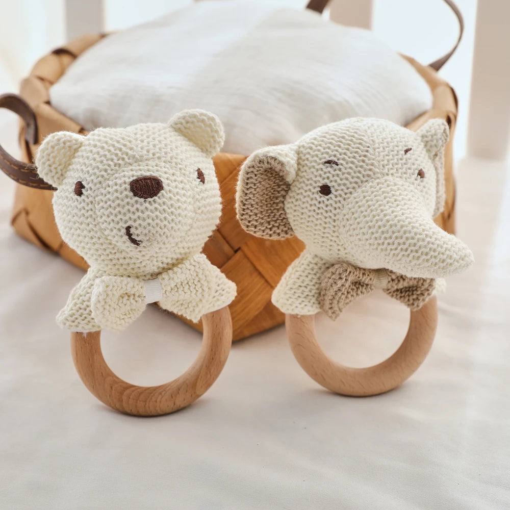 Cute Baby Rattle Toy with Crocheted Bear
