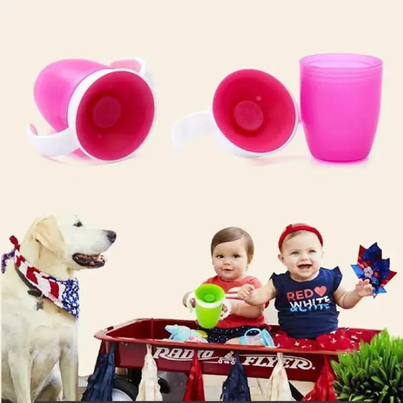 Baby learning drinking cup with double handle and flip lid, suitable for 360-degree rotation