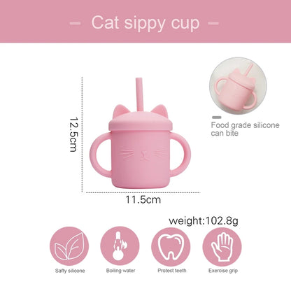 Baby mug with double handle, anti-scald and for leak-proof baby feeding