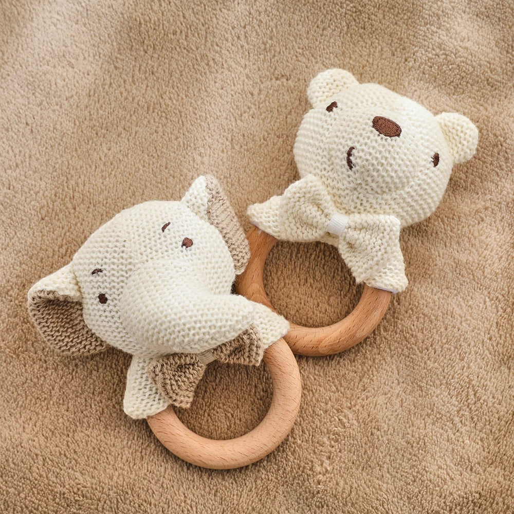 Cute Baby Rattle Toy with Crocheted Bear