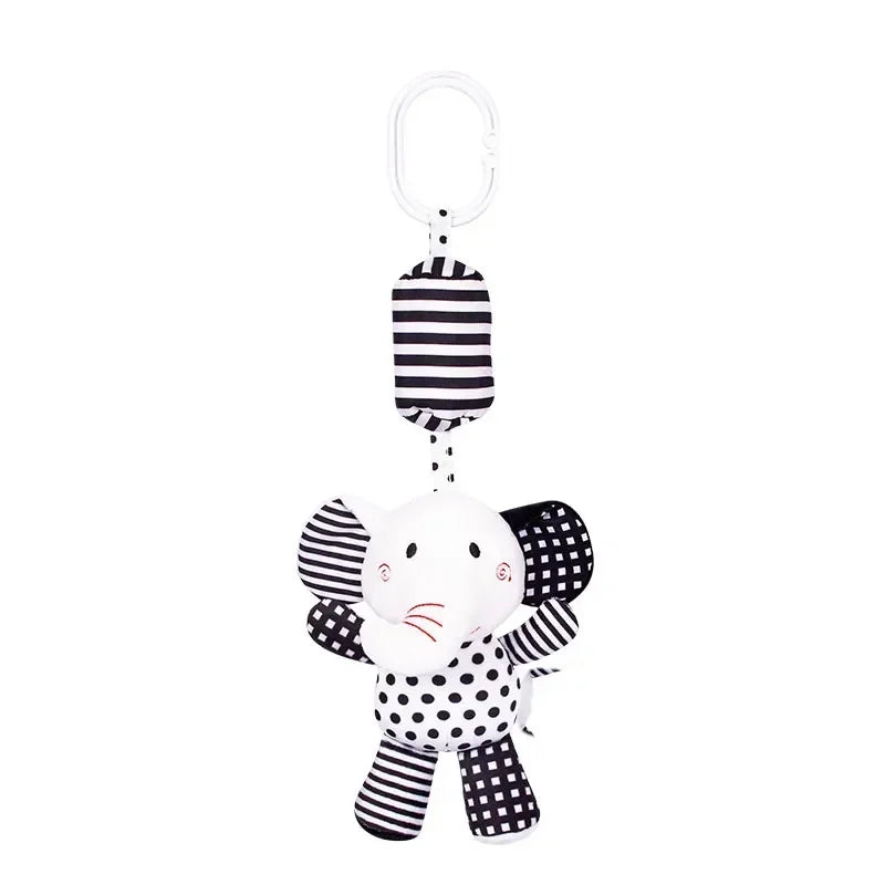 Black & White Baby Rattle & Plush Doll for Stroller or Bed