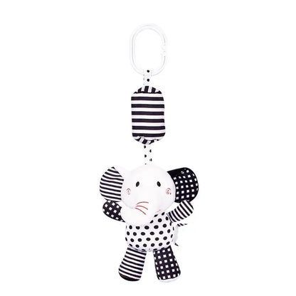Black & White Baby Rattle & Plush Doll for Stroller or Bed
