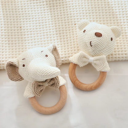 Cute Baby Rattle Toy with Crocheted Bear