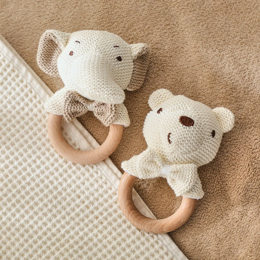 Cute Baby Rattle Toy with Crocheted Bear