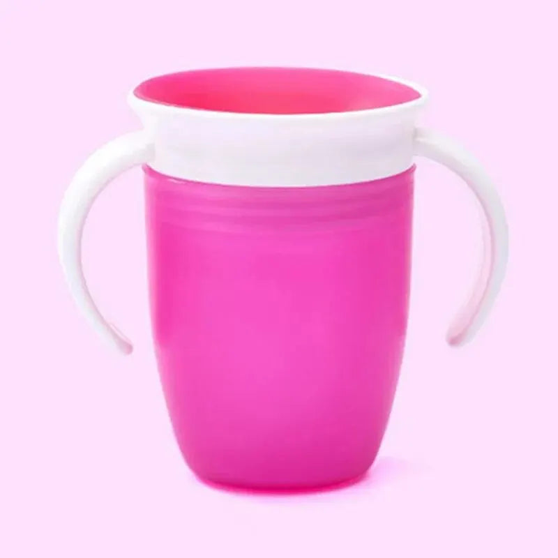 Baby learning drinking cup with double handle and flip lid, suitable for 360-degree rotation