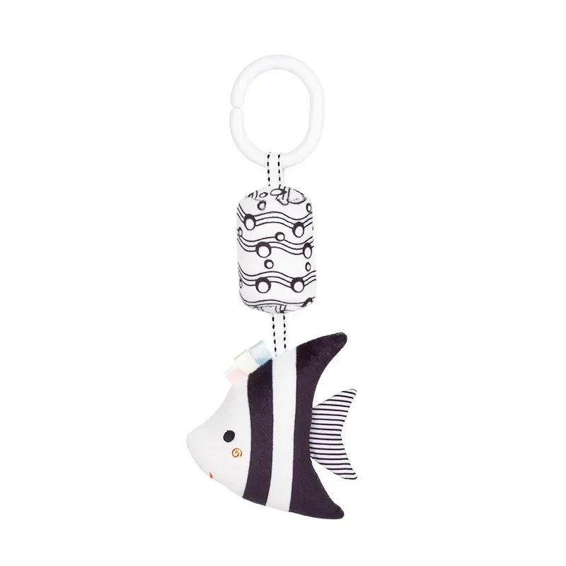 Black & White Baby Rattle & Plush Doll for Stroller or Bed
