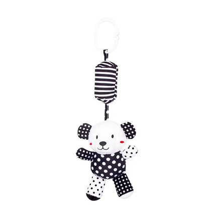 Black & White Baby Rattle & Plush Doll for Stroller or Bed