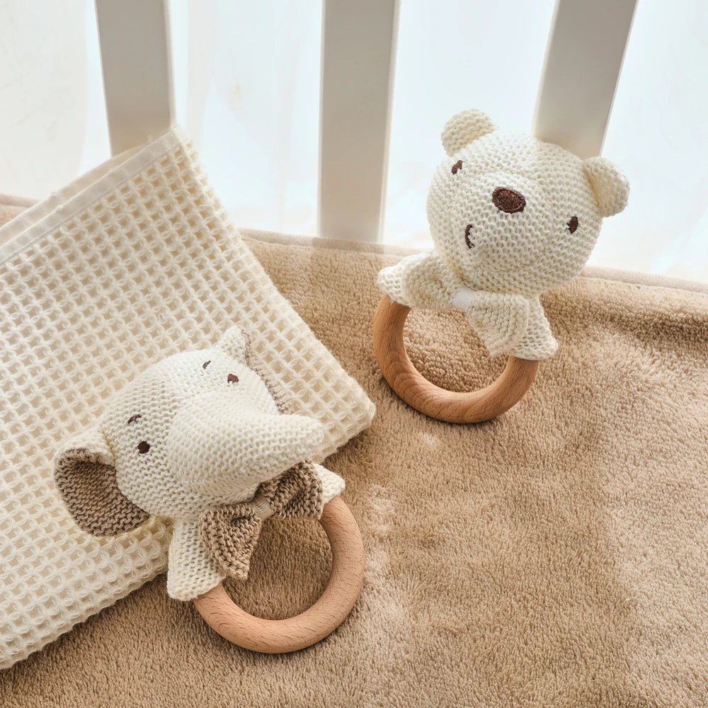 Cute Baby Rattle Toy with Crocheted Bear